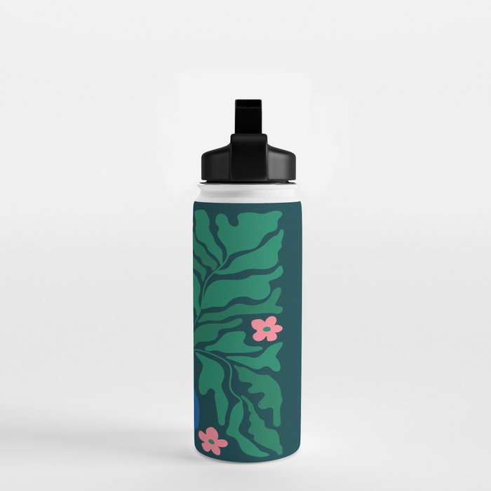 Summer Bloom: Pine Green Leaves & Pink Poppies Water Bottle Gallery Image 2