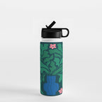 Summer Bloom: Pine Green Leaves & Pink Poppies Water Bottle Gallery Image 1