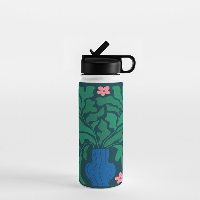 Summer Bloom: Pine Green Leaves & Pink Poppies Water Bottle Gallery Image 1
