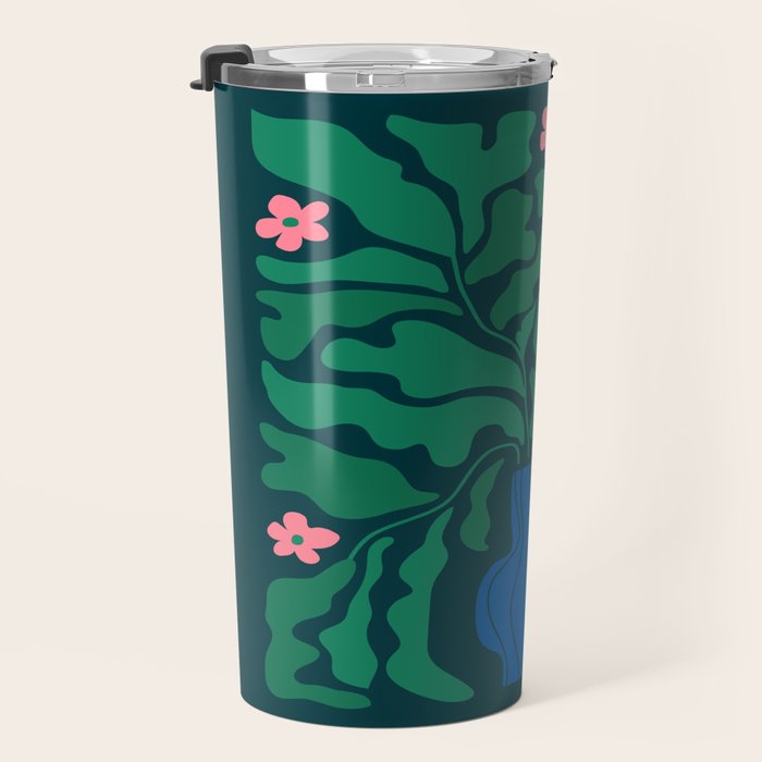 Summer Bloom: Pine Green Leaves & Pink Poppies Travel Mug Gallery Image 3