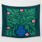 Summer Bloom: Pine Green Leaves & Pink Poppies Wall Tapestry Gallery Image 4