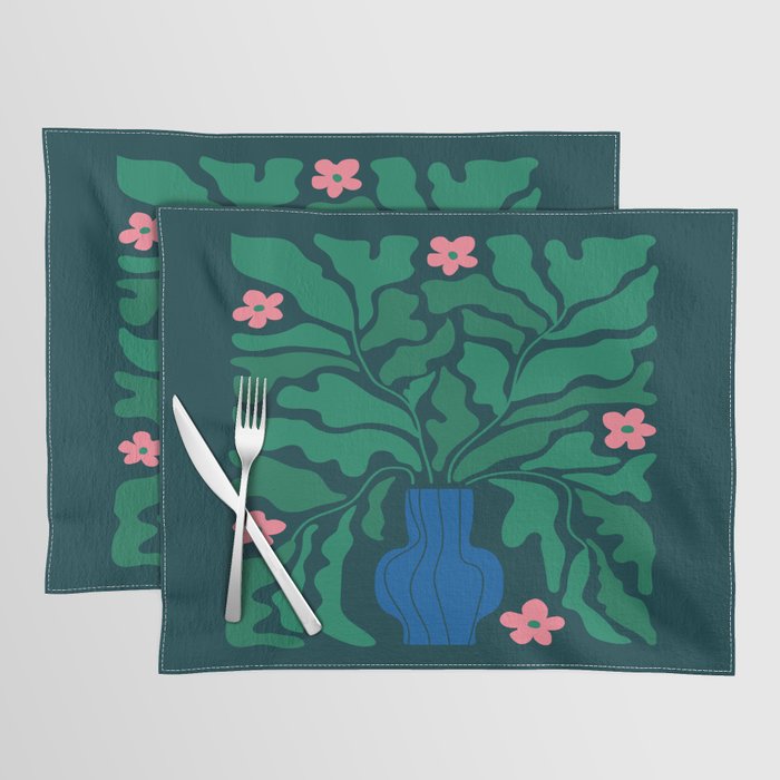Summer Bloom: Pine Green Leaves & Pink Poppies Placemat Gallery Image 1
