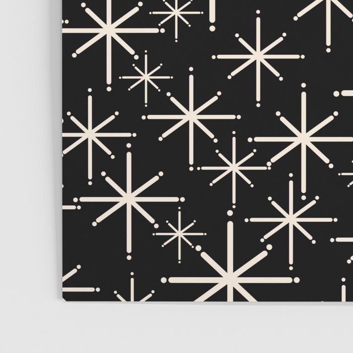 Twinkling Mid Century Modern Starburst Pattern Black and Cream Poster Gallery Image 3