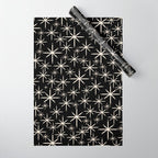 Twinkling Mid Century Modern Starburst Pattern Black and Cream Wrapping Paper Gallery Image 1