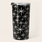 Twinkling Mid Century Modern Starburst Pattern Black and Cream Travel Mug Gallery Image 3