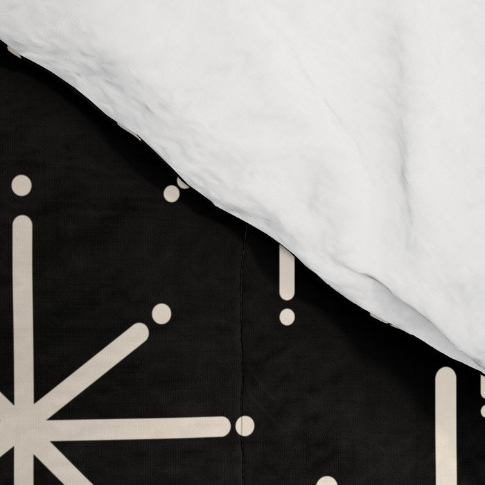 Twinkling Mid Century Modern Starburst Pattern Black and Cream Comforter Gallery Image 4