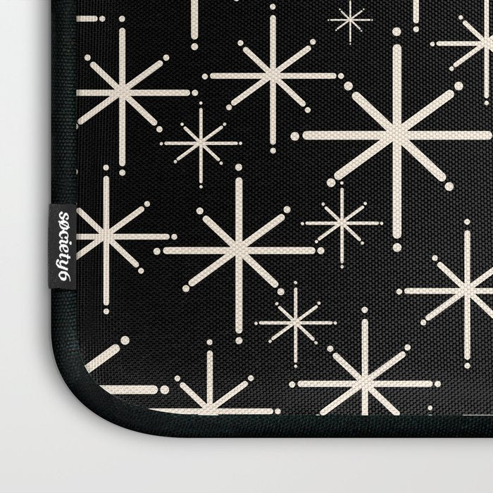 Twinkling Mid Century Modern Starburst Pattern Black and Cream Laptop Sleeve Gallery Image 3