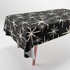 Twinkling Mid Century Modern Starburst Pattern Black and Cream Tablecloth Gallery Image 1