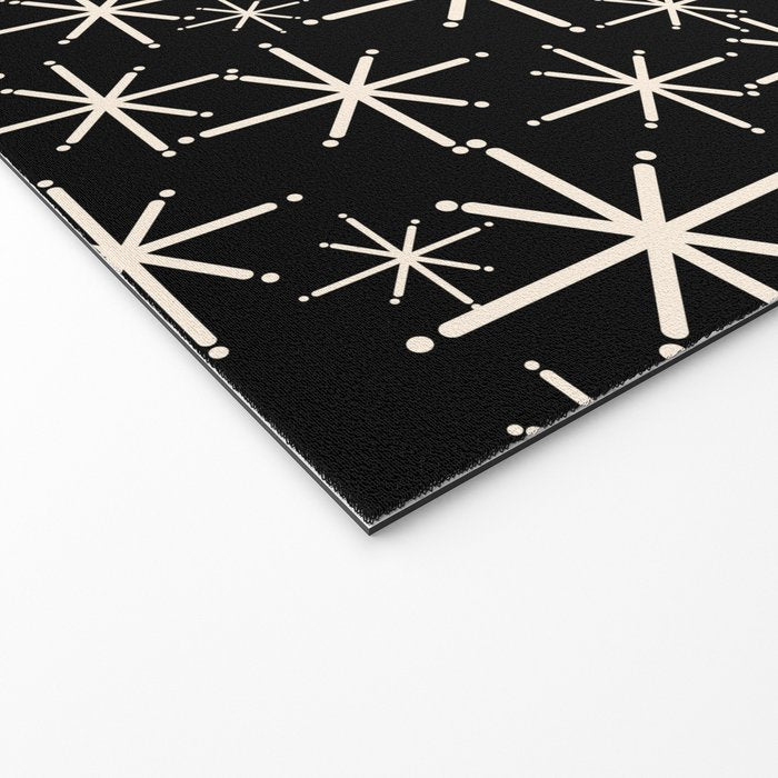 Twinkling Mid Century Modern Starburst Pattern Black and Cream Welcome Mat Gallery Image 2