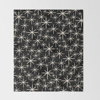 Twinkling Mid Century Modern Starburst Pattern Black and Cream Throw Blanket Gallery Image 2