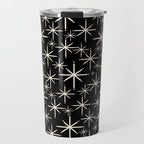 Twinkling Mid Century Modern Starburst Pattern Black and Cream Travel Mug Gallery Image 1