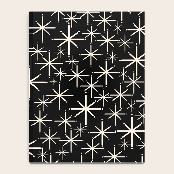 Twinkling Mid Century Modern Starburst Pattern Black and Cream Notebook Gallery Image 4