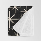 Twinkling Mid Century Modern Starburst Pattern Black and Cream Throw Blanket Gallery Image 3
