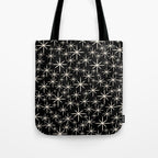 Twinkling Mid Century Modern Starburst Pattern Black and Cream Tote Bag Gallery Image 1