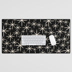 Twinkling Mid Century Modern Starburst Pattern Black and Cream Desk Mat Gallery Image 1