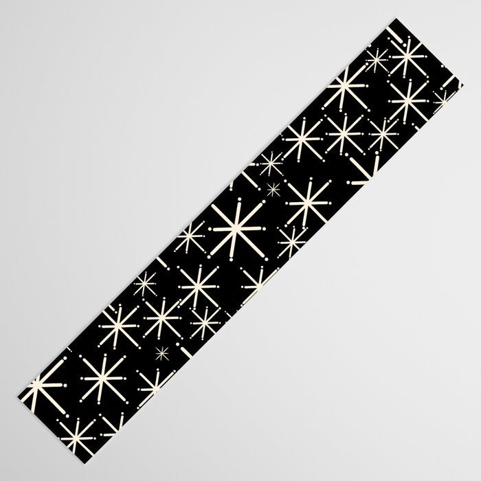 Twinkling Mid Century Modern Starburst Pattern Black and Cream Table Runner Gallery Image 3