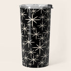 Twinkling Mid Century Modern Starburst Pattern Black and Cream Travel Mug Gallery Image 2