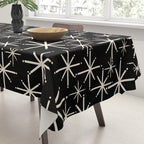 Twinkling Mid Century Modern Starburst Pattern Black and Cream Tablecloth Gallery Image 3