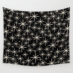 Twinkling Mid Century Modern Starburst Pattern Black and Cream Wall Tapestry Gallery Image 4