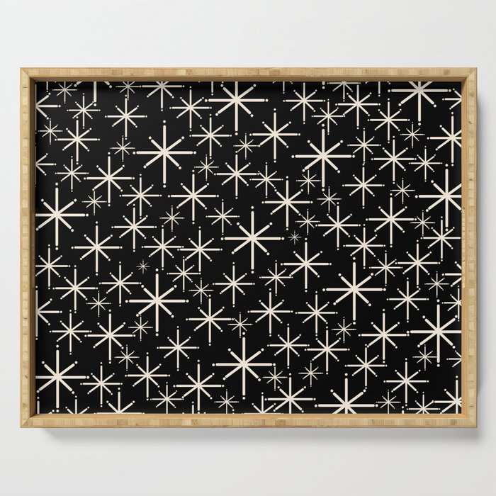 Twinkling Mid Century Modern Starburst Pattern Black and Cream Serving Tray Gallery Image 1