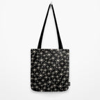 Twinkling Mid Century Modern Starburst Pattern Black and Cream Tote Bag Gallery Image 2