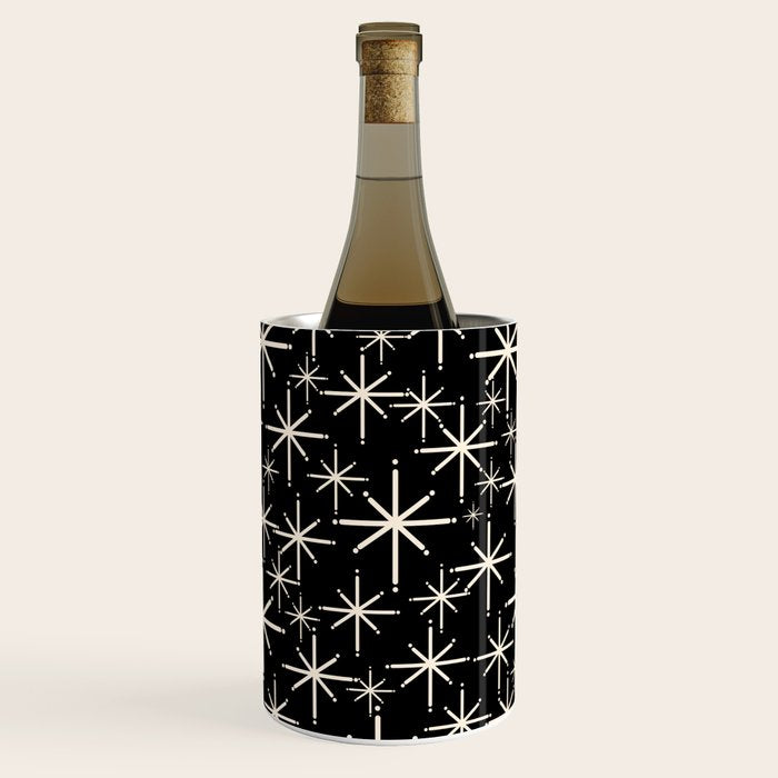 Twinkling Mid Century Modern Starburst Pattern Black and Cream Wine Chiller Gallery Image 1