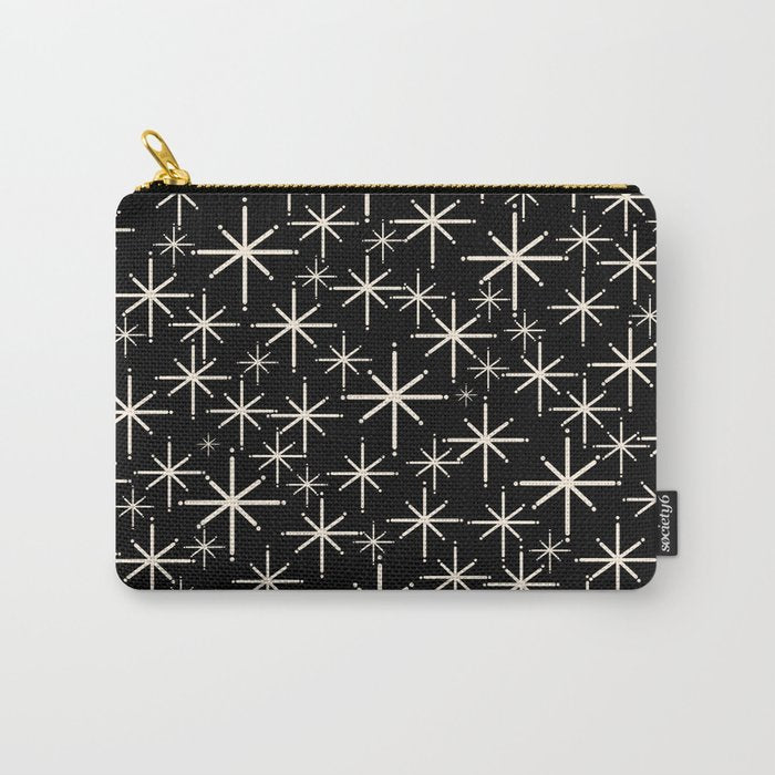 Twinkling Mid Century Modern Starburst Pattern Black and Cream Carry All Pouch Gallery Image 1