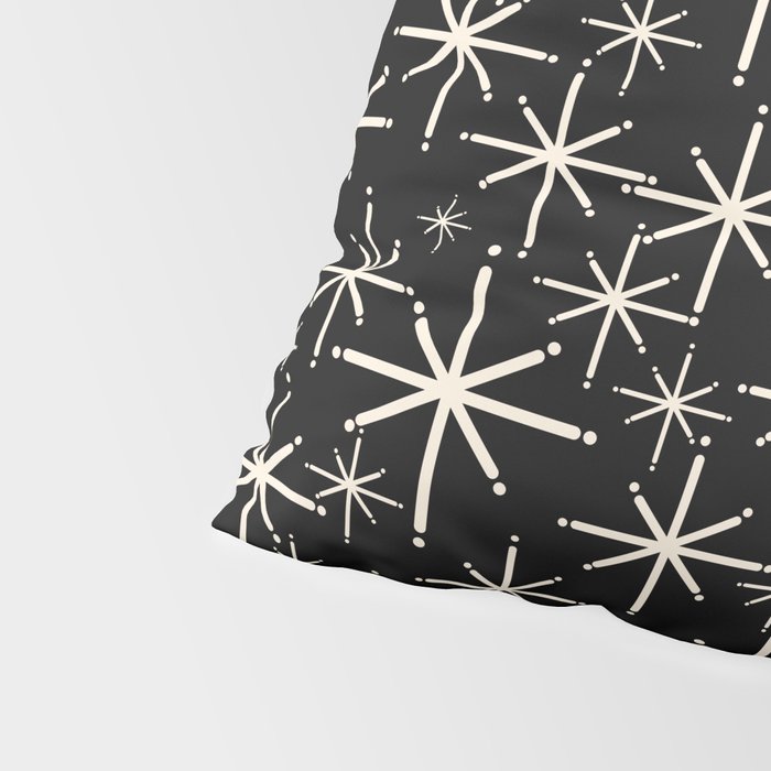 Twinkling Mid Century Modern Starburst Pattern Black and Cream Pillow Sham Gallery Image 4