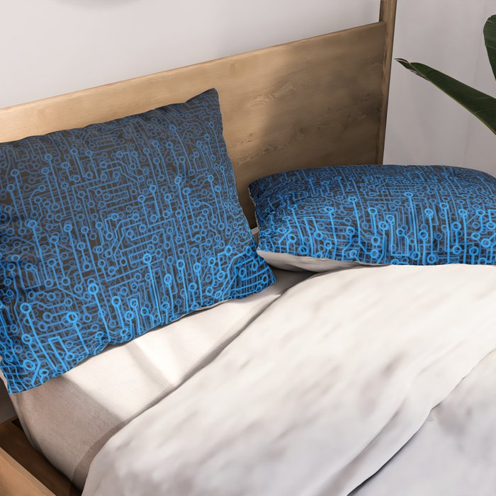 Reboot III BLUE Computer Circuit Board Pattern Pillow Sham Gallery Image 2