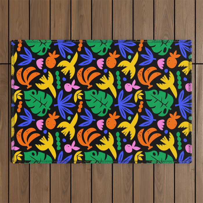 Colorful tropical summer nature art pattern Outdoor Rug Gallery Image 1