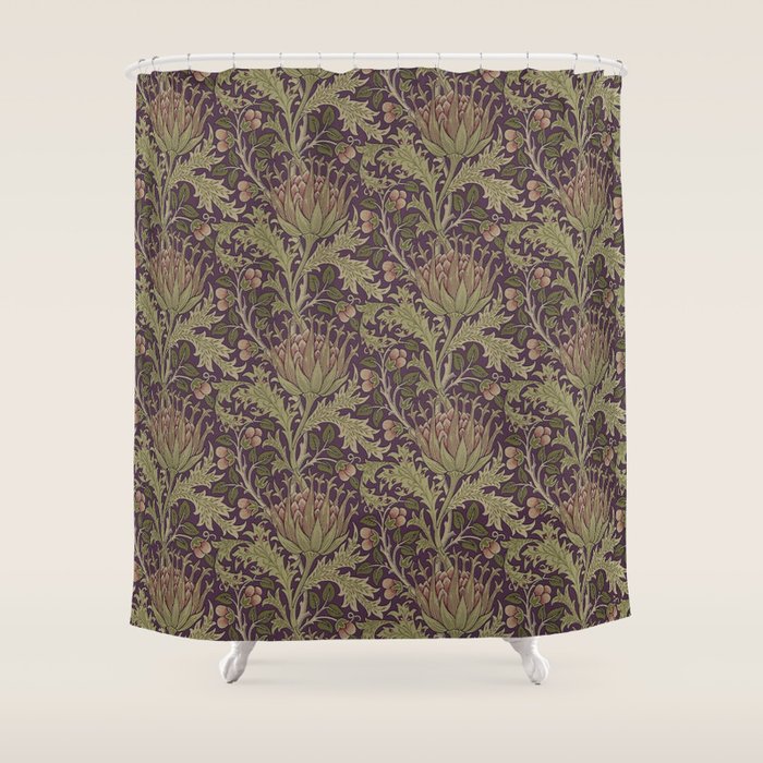 William Morris Artichoke Pimpernel Vintage Pattern Shower Curtain Gallery Image 1