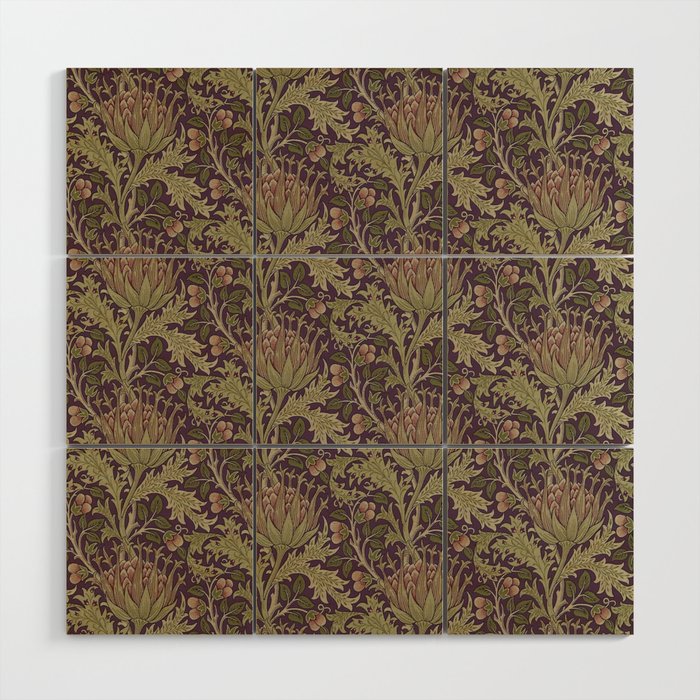 William Morris Artichoke Pimpernel Vintage Pattern Wood Wall Art Gallery Image 1