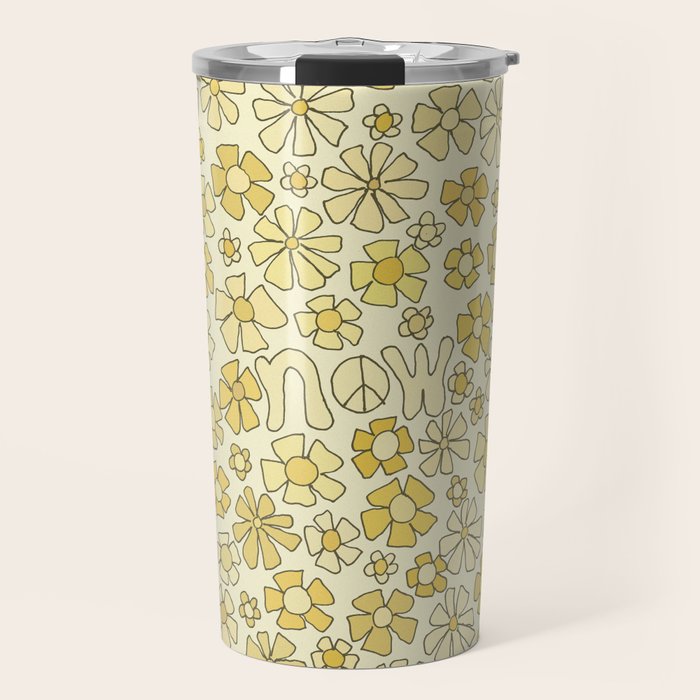 be here now flower power // retro surf art by surfy birdy Travel Mug Gallery Image 1