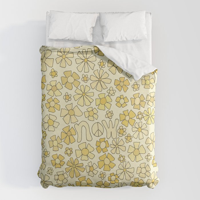 be here now flower power // retro surf art by surfy birdy Duvet Cover Gallery Image 6