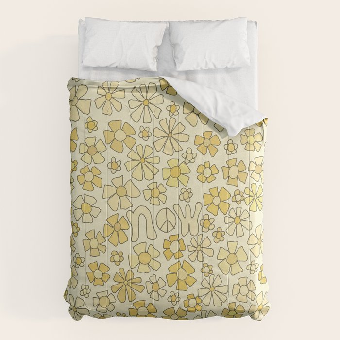 be here now flower power // retro surf art by surfy birdy Comforter Gallery Image 6