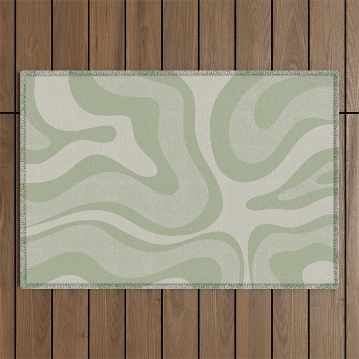 Textured Modern Liquid Swirl Abstract Pattern in Sage Outdoor Rug Gallery Image 1