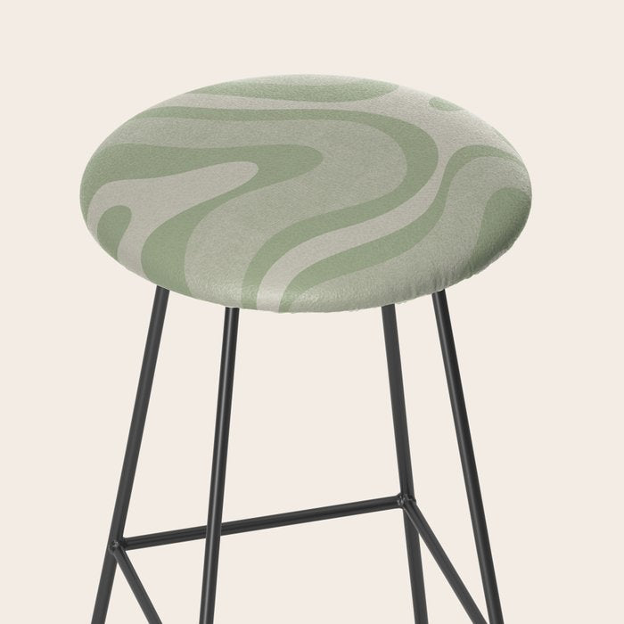 Textured Modern Liquid Swirl Abstract Pattern in Sage Stool Gallery Image 2