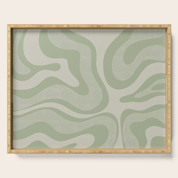 Textured Modern Liquid Swirl Abstract Pattern in Sage Serving Tray Gallery Image 1