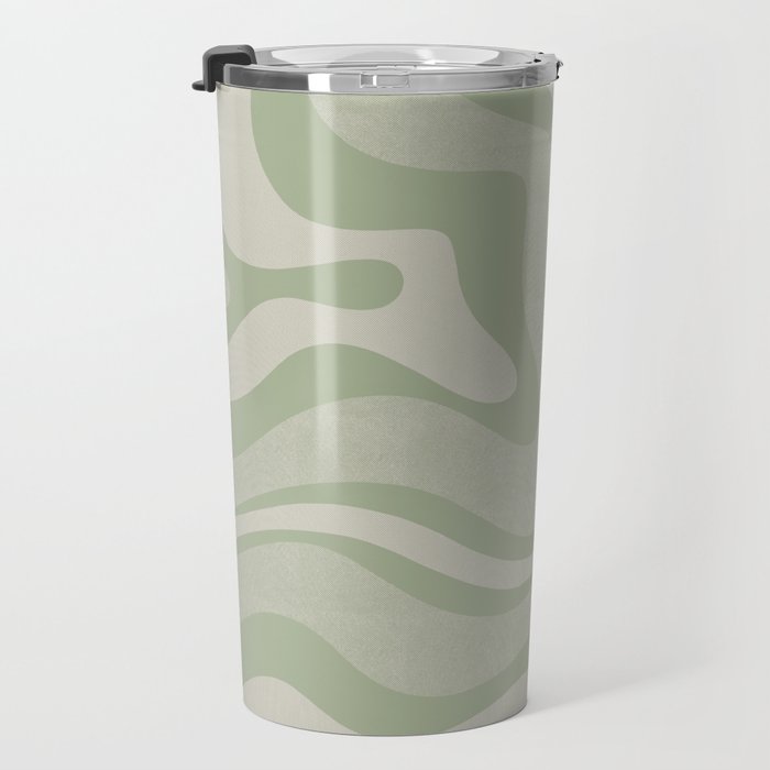 Textured Modern Liquid Swirl Abstract Pattern in Sage Travel Mug Gallery Image 3