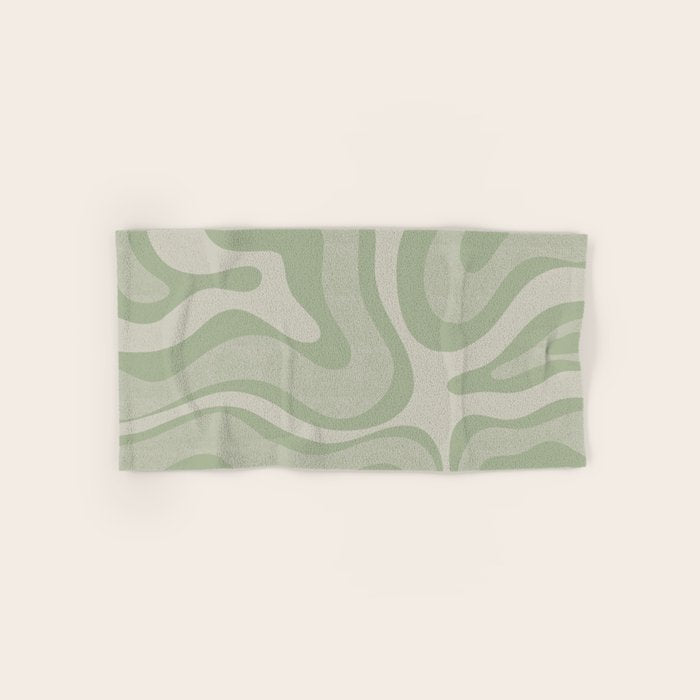 Textured Modern Liquid Swirl Abstract Pattern in Sage Bath Towel Gallery Image 1