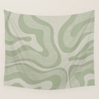Textured Modern Liquid Swirl Abstract Pattern in Sage Wall Tapestry Gallery Image 4