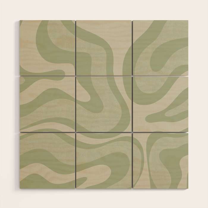 Textured Modern Liquid Swirl Abstract Pattern in Sage Wood Wall Art Gallery Image 1