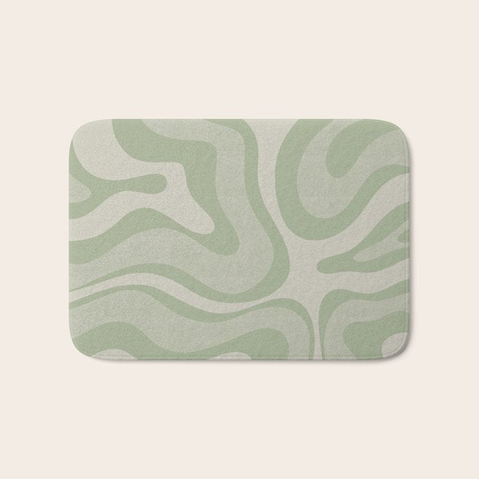 Textured Modern Liquid Swirl Abstract Pattern in Sage Bath Mat Gallery Image 1