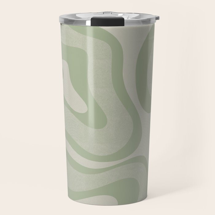 Textured Modern Liquid Swirl Abstract Pattern in Sage Travel Mug Gallery Image 1