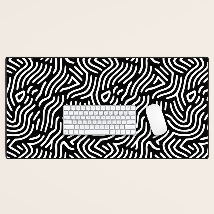 Black and white line art pattern Desk Mat Gallery Image 1