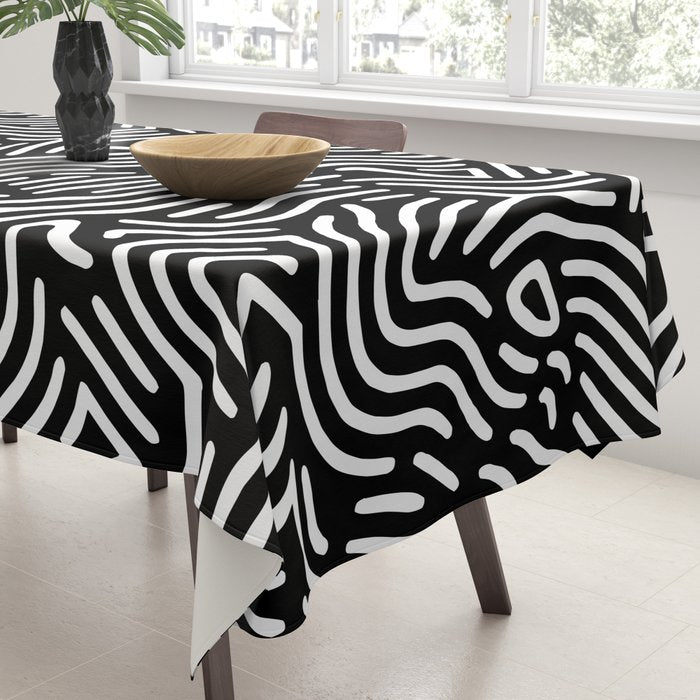 Black and white line art pattern Tablecloth Gallery Image 3