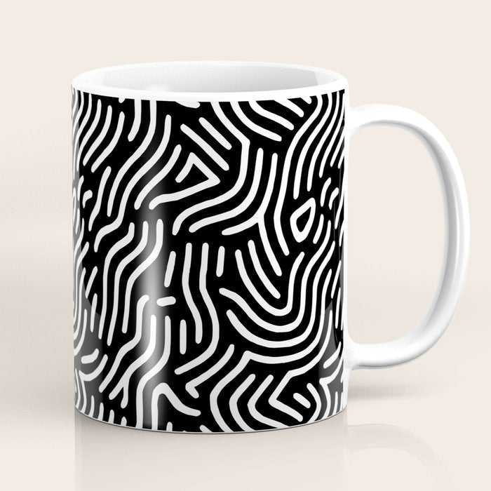 Black and white line art pattern Coffee Mug Gallery Image 1