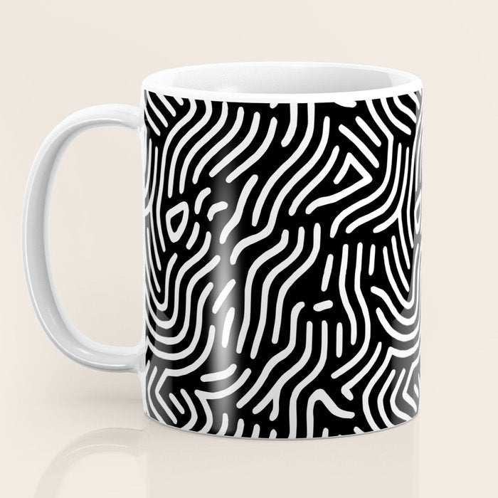 Black and white line art pattern Coffee Mug Gallery Image 3