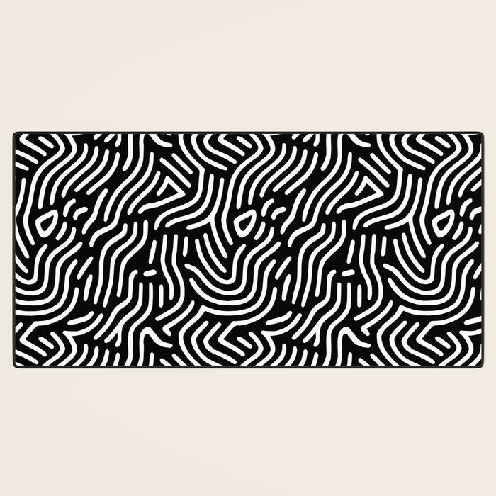Black and white line art pattern Desk Mat Gallery Image 3