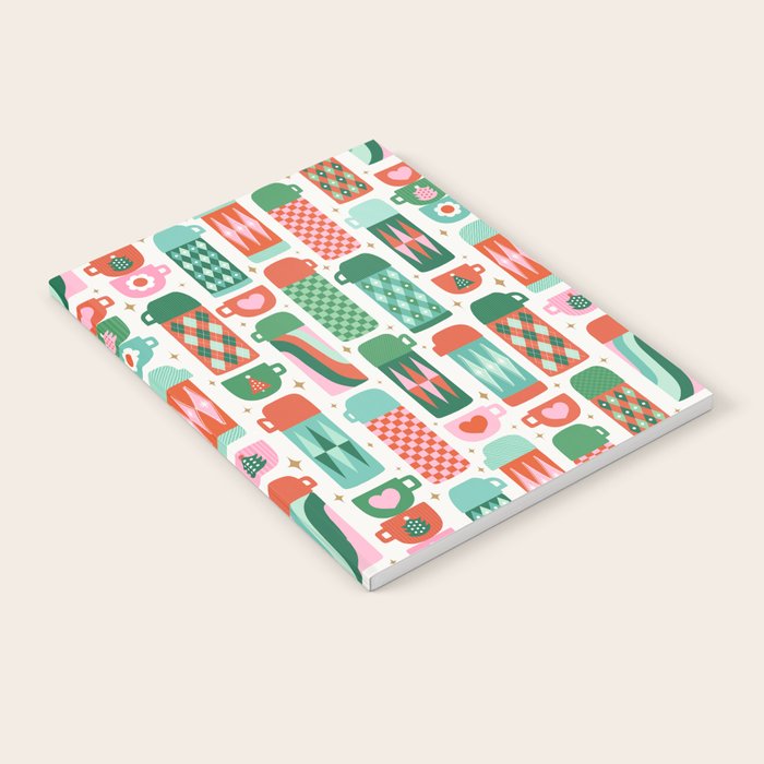 Retro Christmas Thermoses Red Pink and Green on White Notebook Gallery Image 2